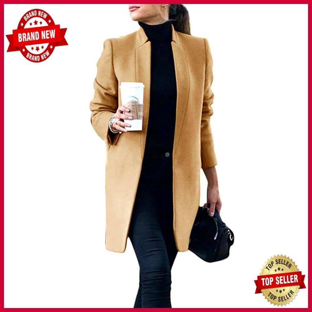 Wool Pea Coat Long Blazer Jacket with Pockets Fall Winter Overcoat